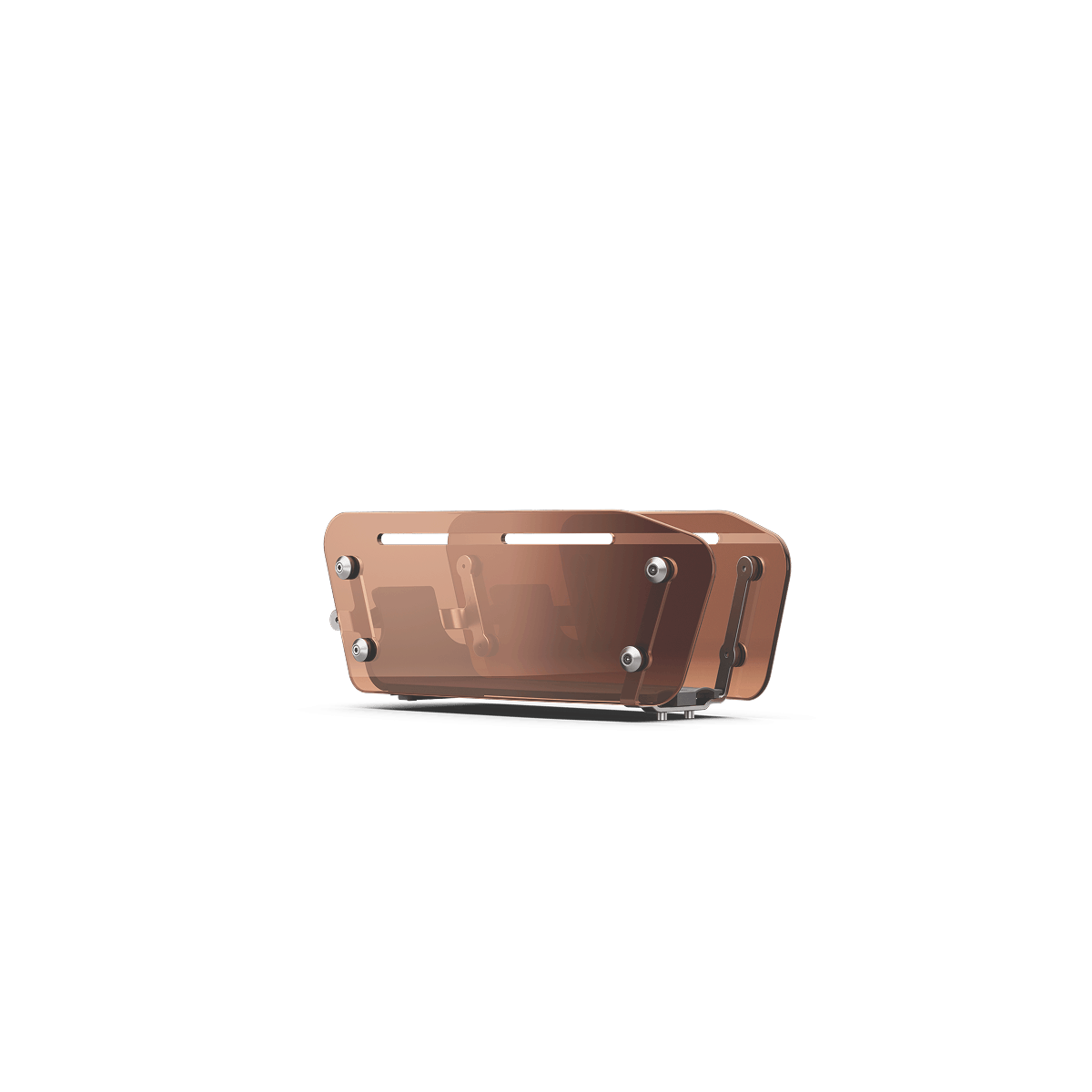 The Segway MUXI Middle Basket is a stylish, rectangular electric bike basket by Segway, featuring transparent brown panels and silver bolts—both modern and practical, shown against a white background.