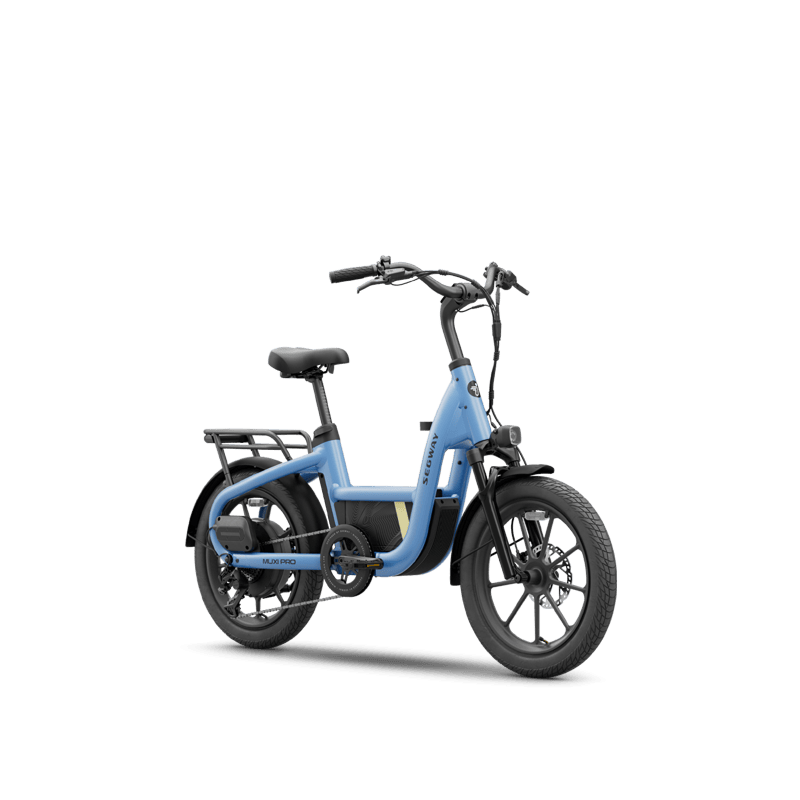 Segway MUXI Pro cargo electric bike in Reef Blue, three-quarter view facing right