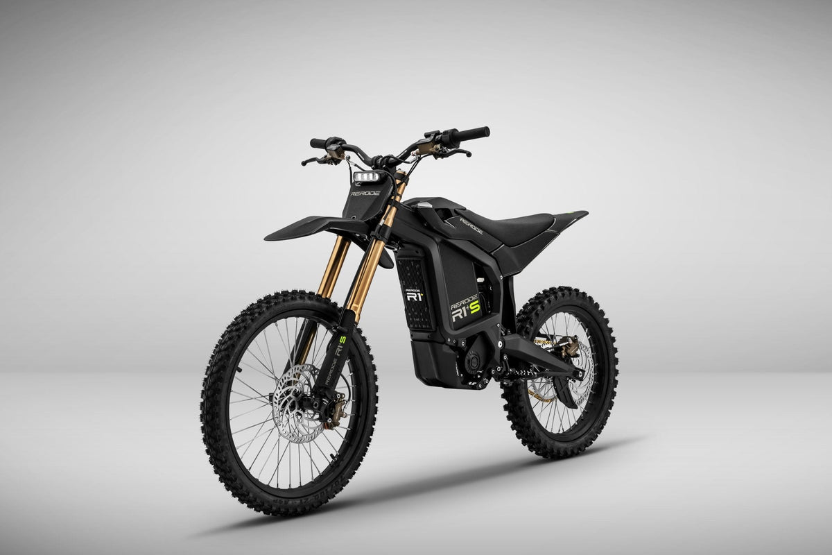 RERODE R1+ S Electric Dirt Bike studio three-quarter view in Black