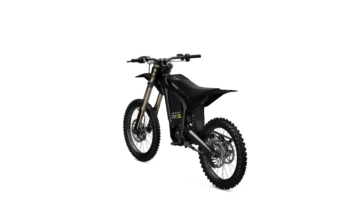 RERODE R1+ S Electric Dirt Bike front three-quarter view in Black