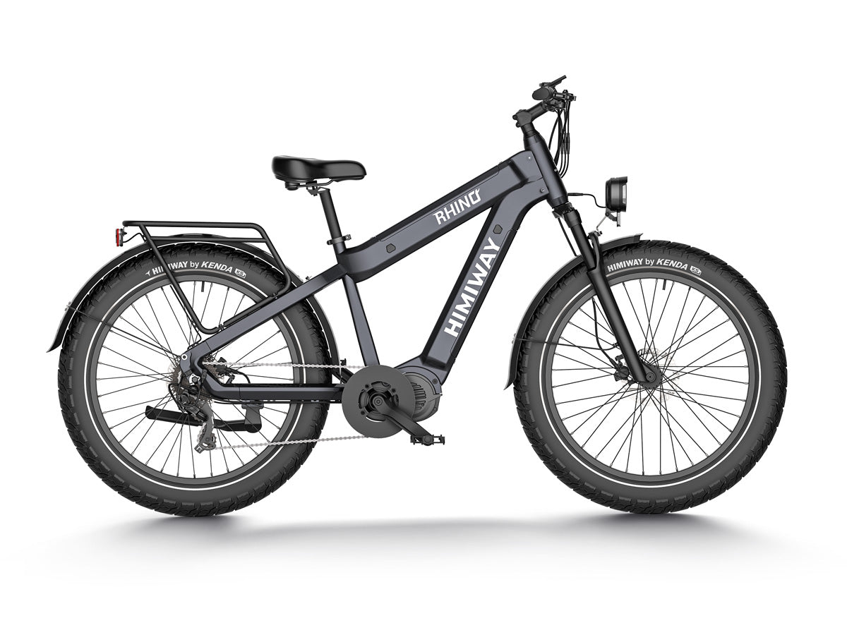 Himiway - Rhino D5 Ultra electric mountain bike with fat tires and a 1000W mid-drive motor on a white background.