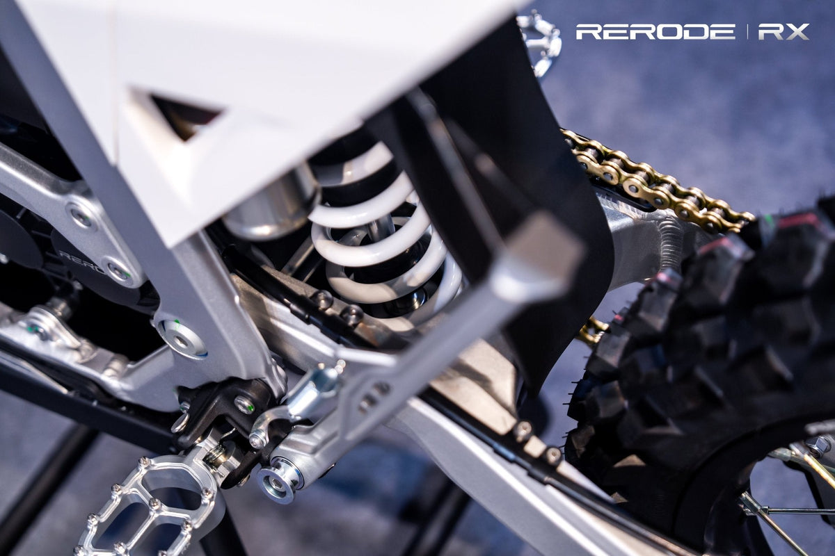 RERODE RX Electric Dirt Bike rear shock and chain detail