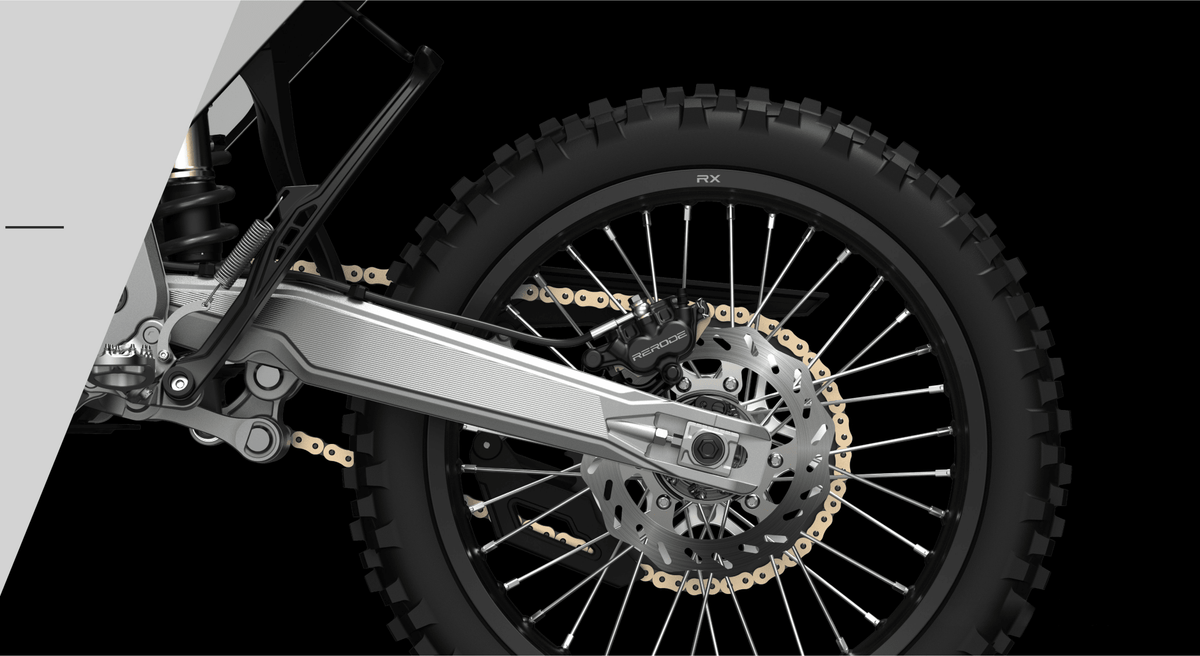 RERODE RX Electric Dirt Bike rear wheel and swingarm