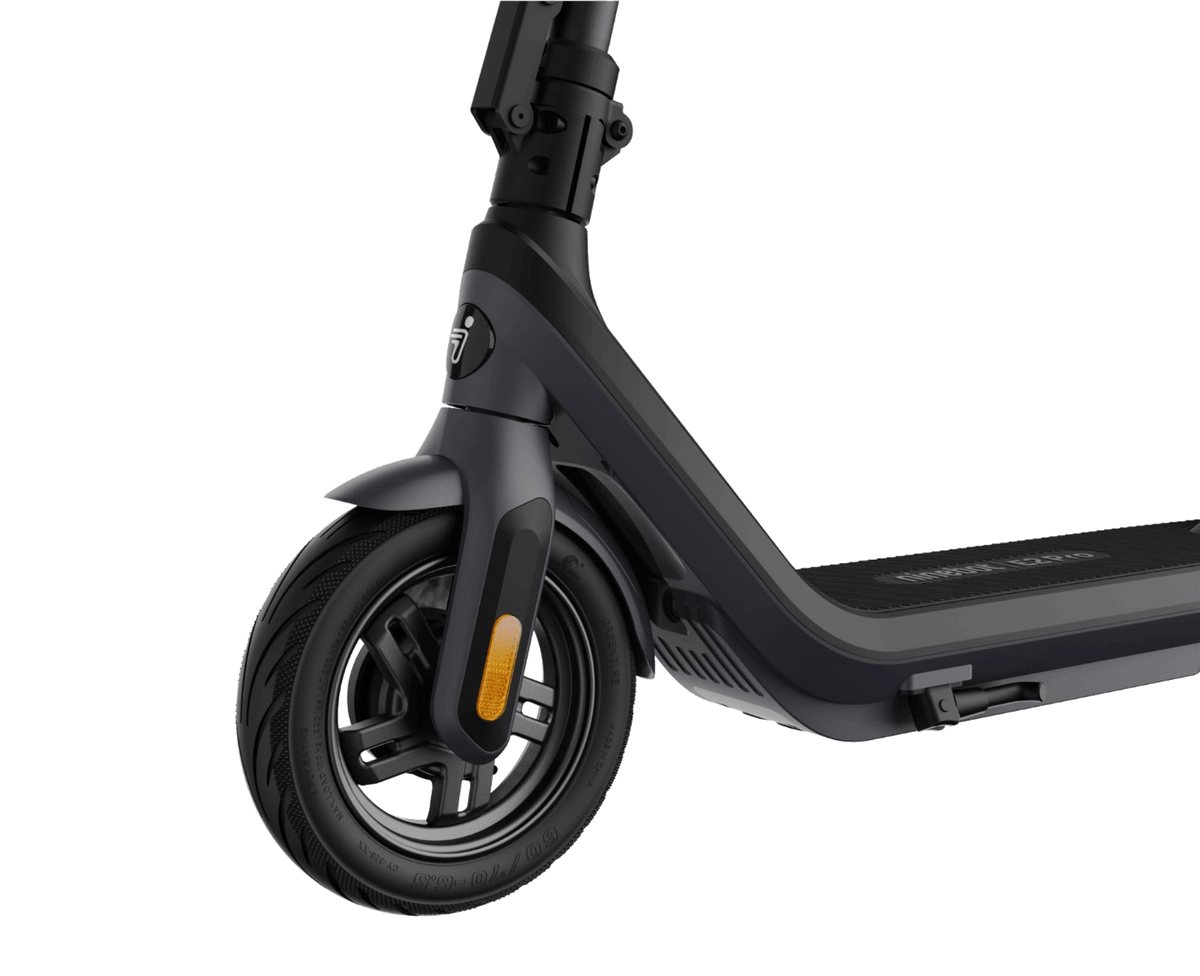 Segway Ninebot E2 Pro electric scooter: Front wheel and deck detail