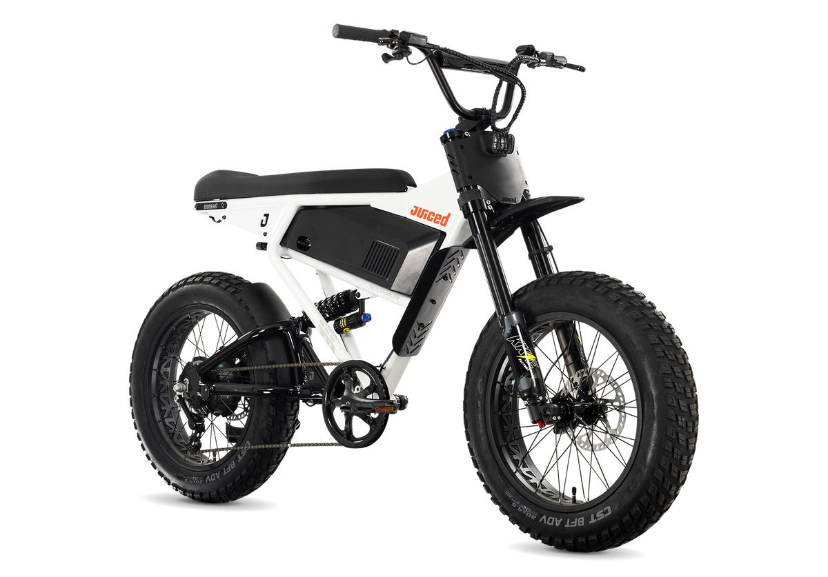 Juiced Scrambler Full-Suspension in White Cherry — angled view