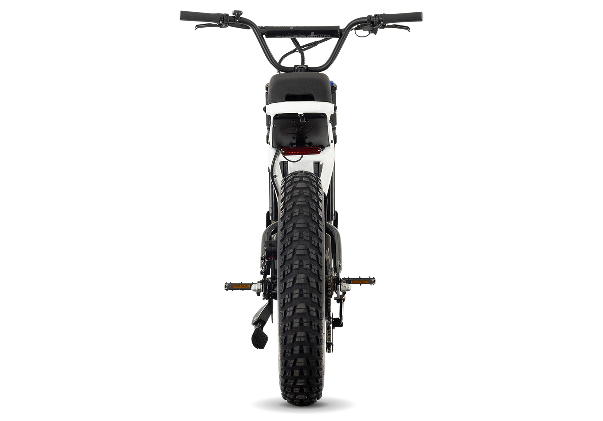 Juiced Scrambler Full-Suspension in White Cherry — rear view