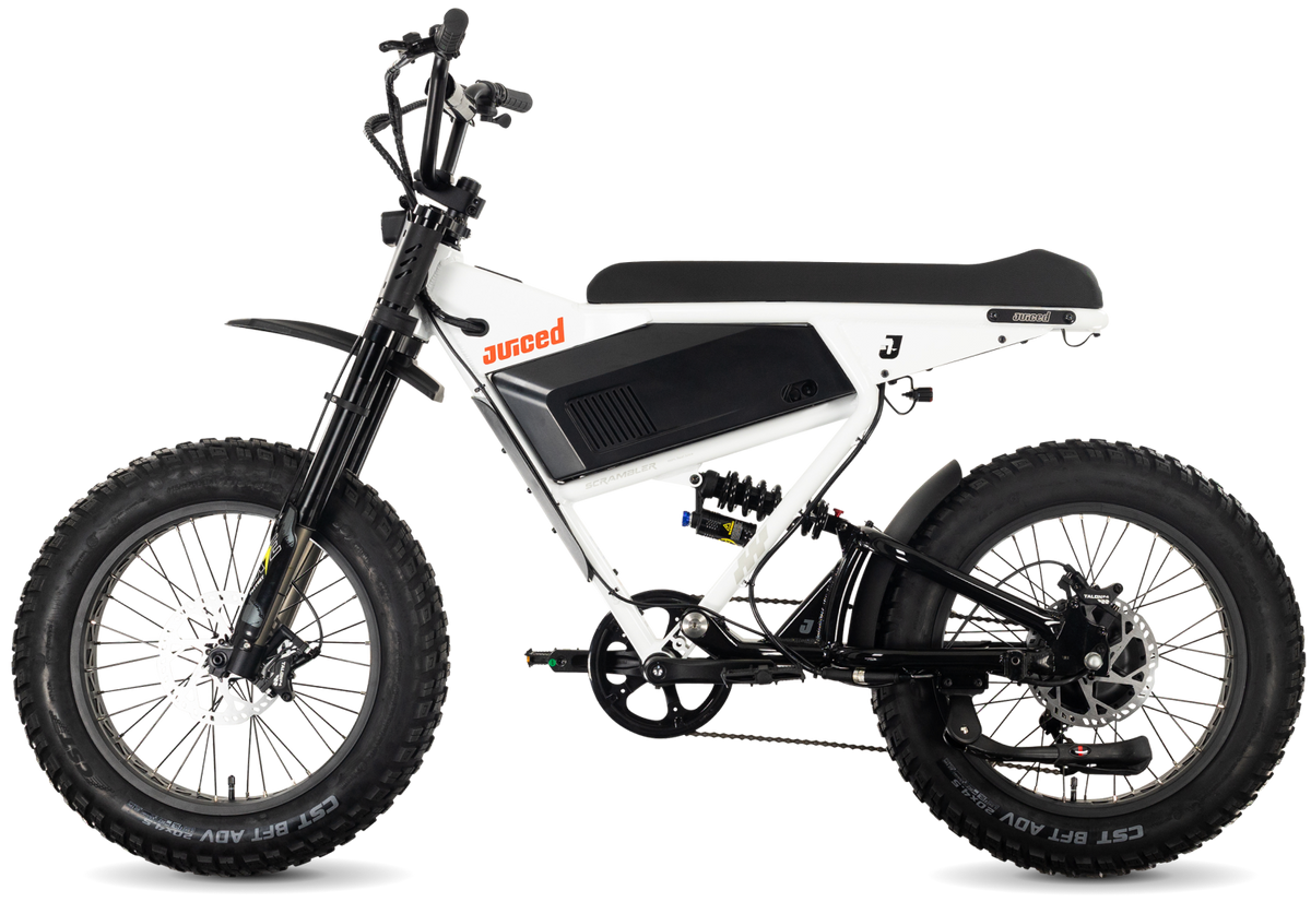 Juiced Scrambler Full-Suspension in White Cherry — opposite-side view