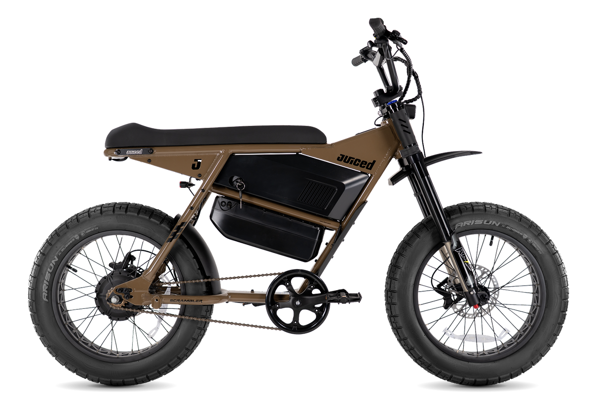 Juiced Scrambler Dual-Battery Hardtail in Mocha — drive-side view