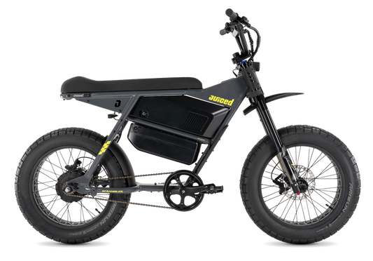 Juiced Scrambler Dual-Battery Hardtail in Asphalt Lemonade — drive-side view
