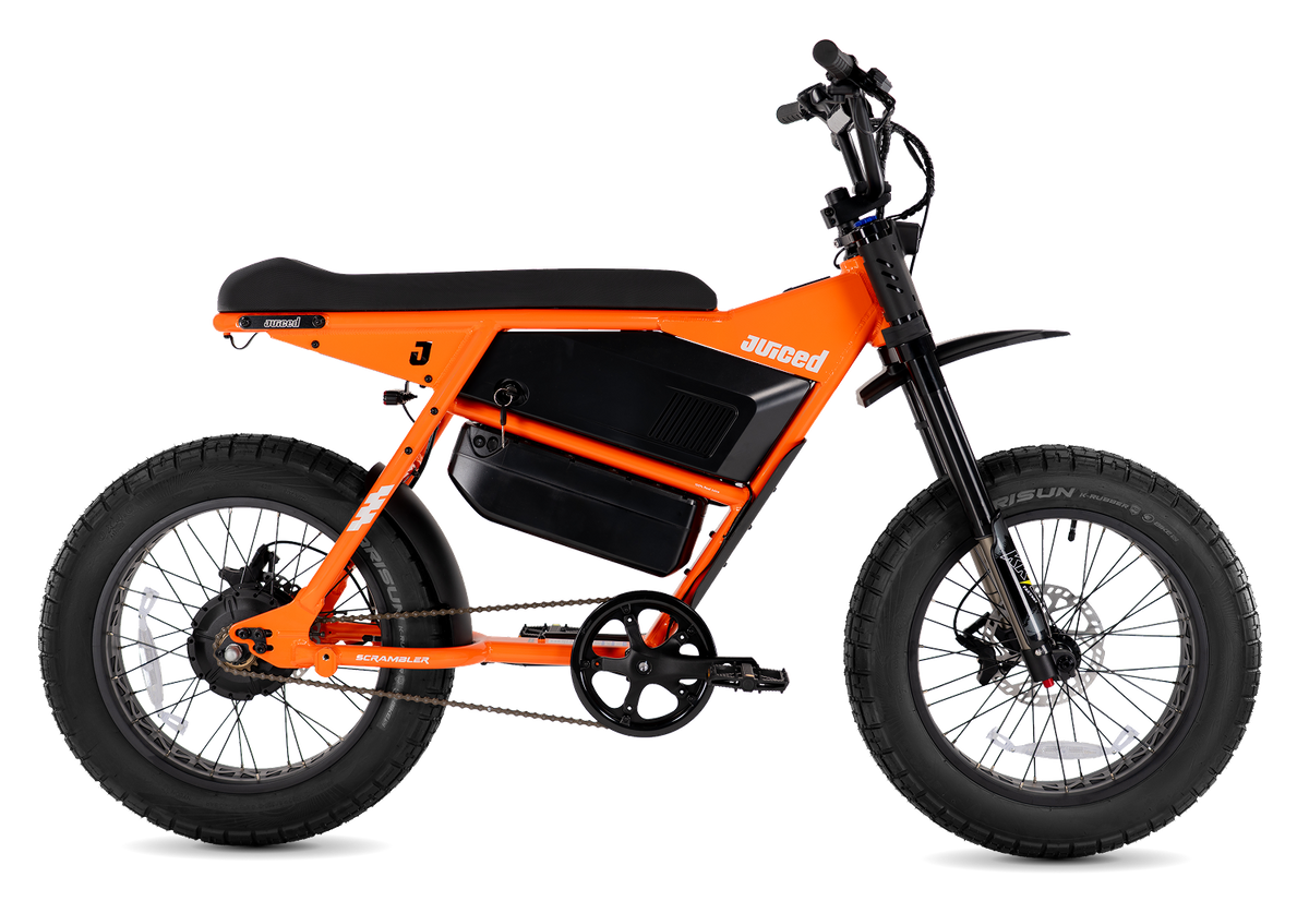 Juiced Scrambler Dual-Battery Hardtail in Orange Juice — drive-side view