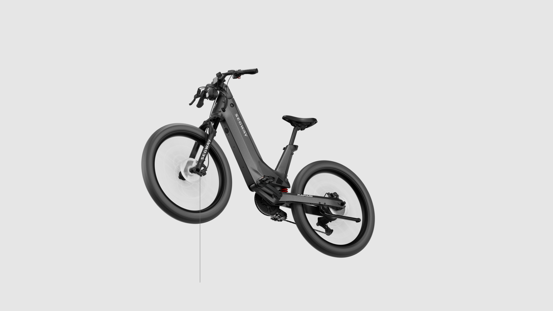 The Segway - Xafari by Segway features a powerful motor, black step-through frame, disc brakes, and wide tires on a white background.