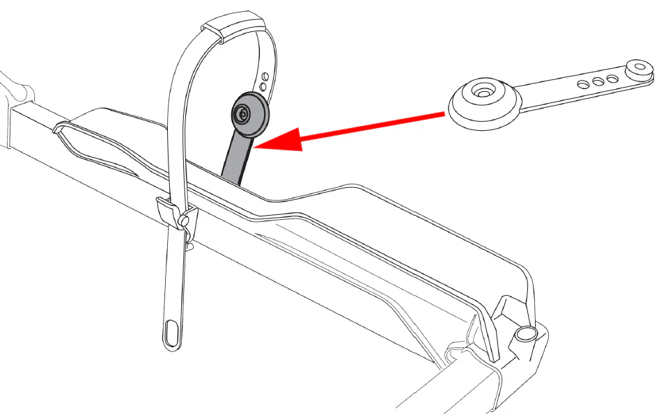 Line drawing of a bicycle part, featuring a detailed view of a derailleur with an arrow pointing to the Hollywood Racks HR4500 component.