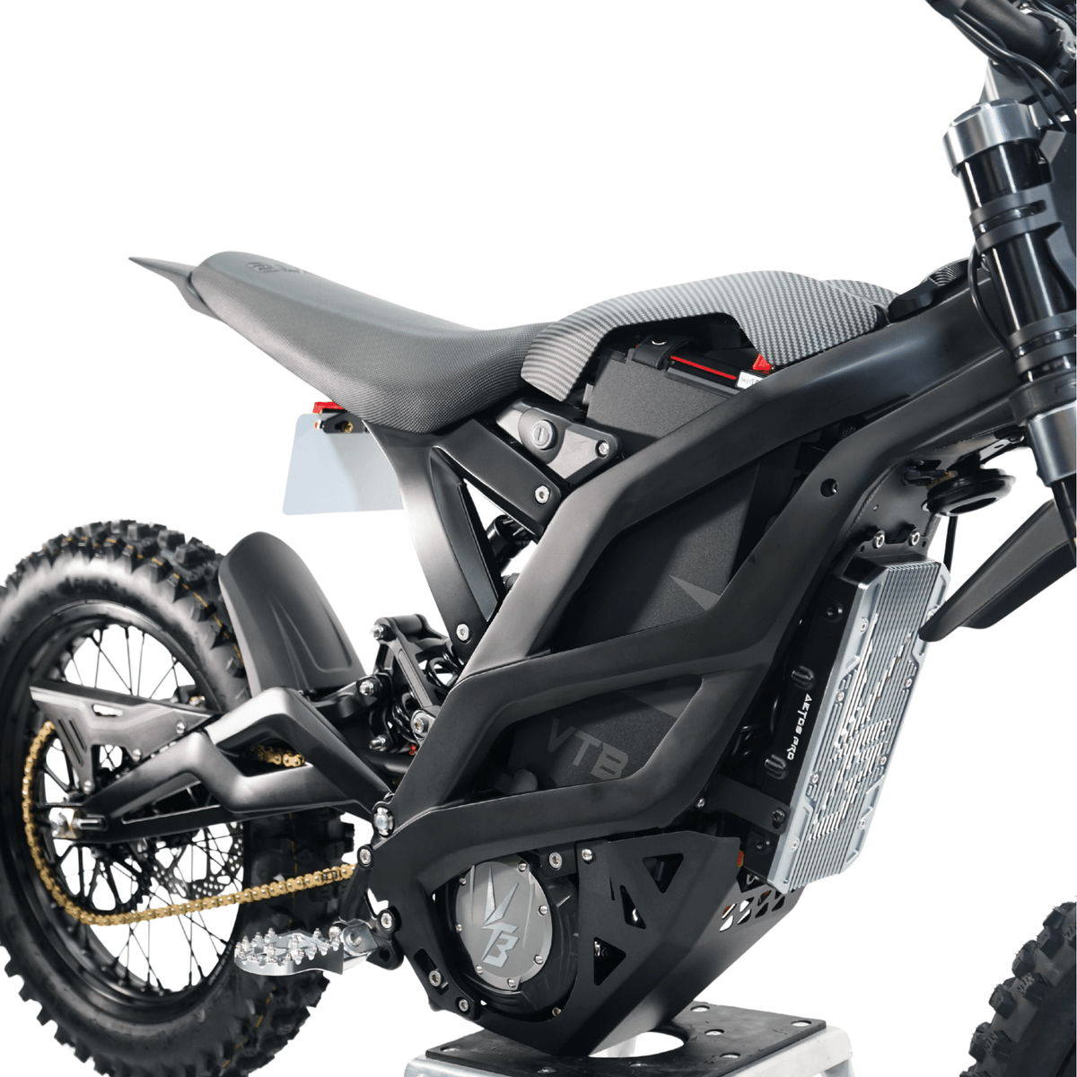 Ventus V1+ EVO electric dirt bike, rear three-quarter frame and seat detail