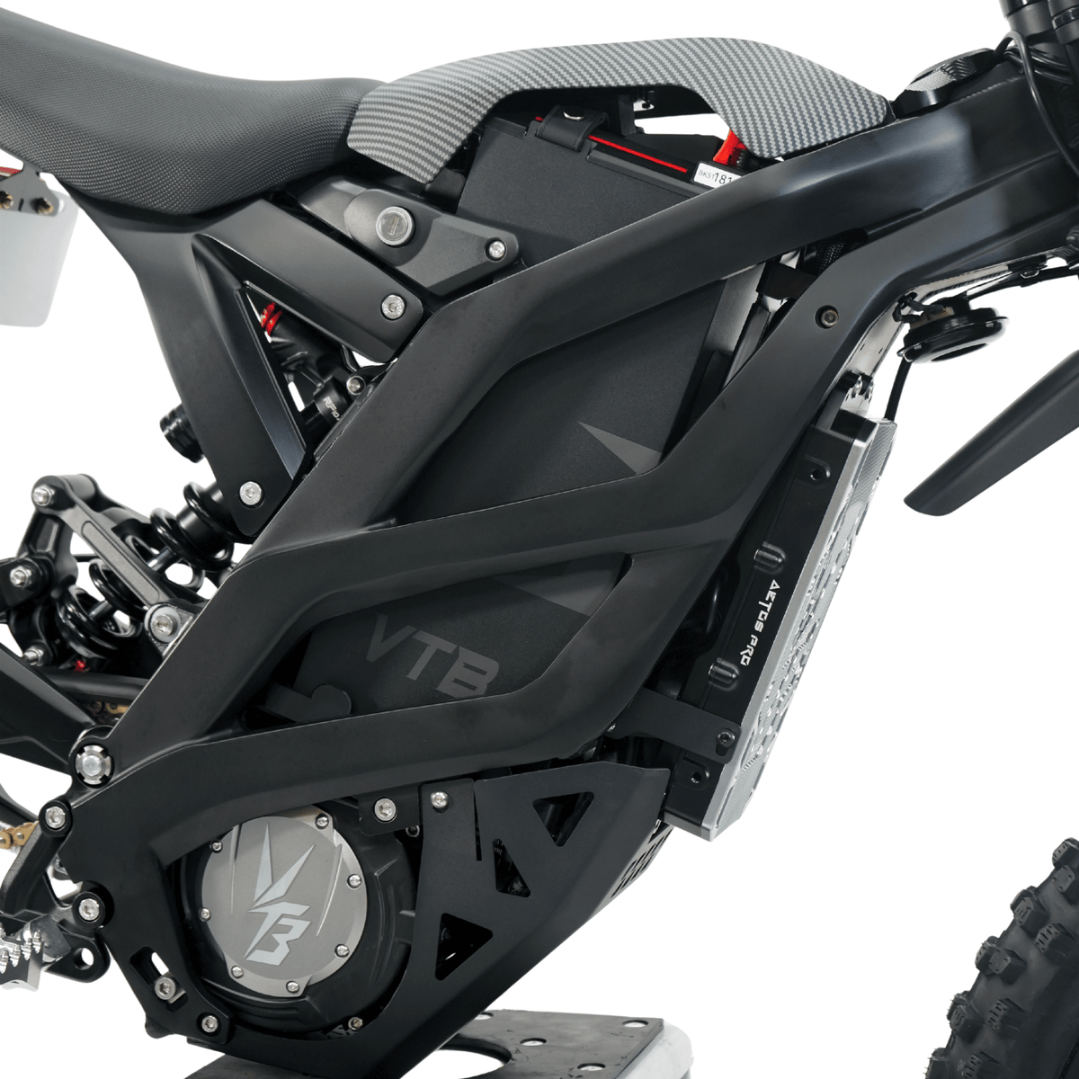 Ventus V1+ EVO electric dirt bike, battery compartment and frame detail