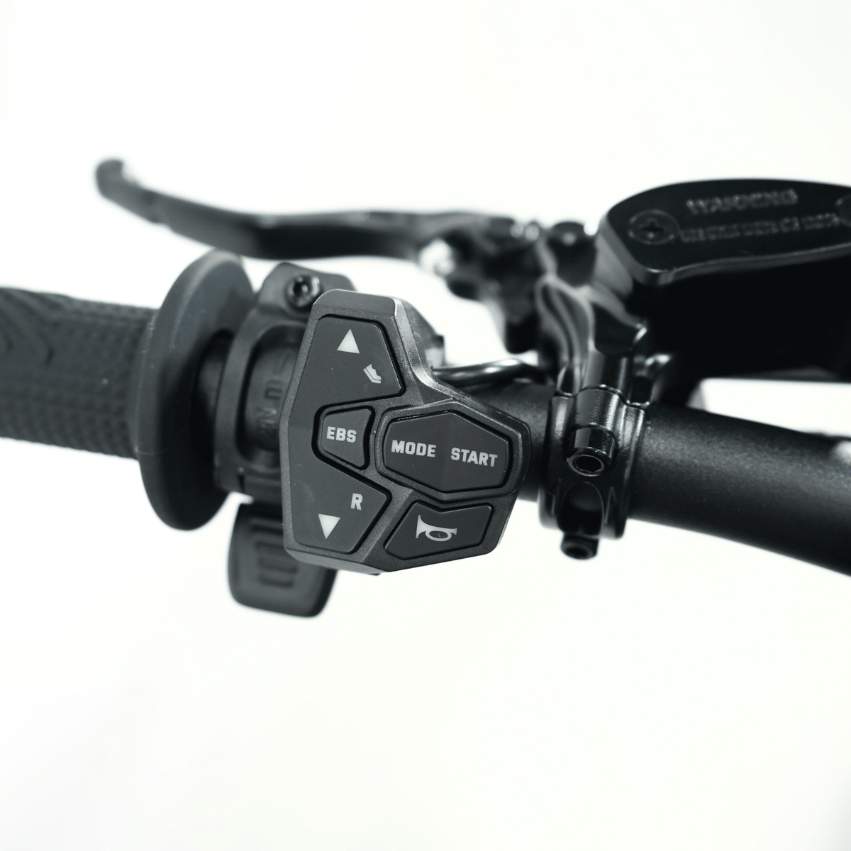 Ventus V1+ EVO electric dirt bike, left handlebar control buttons