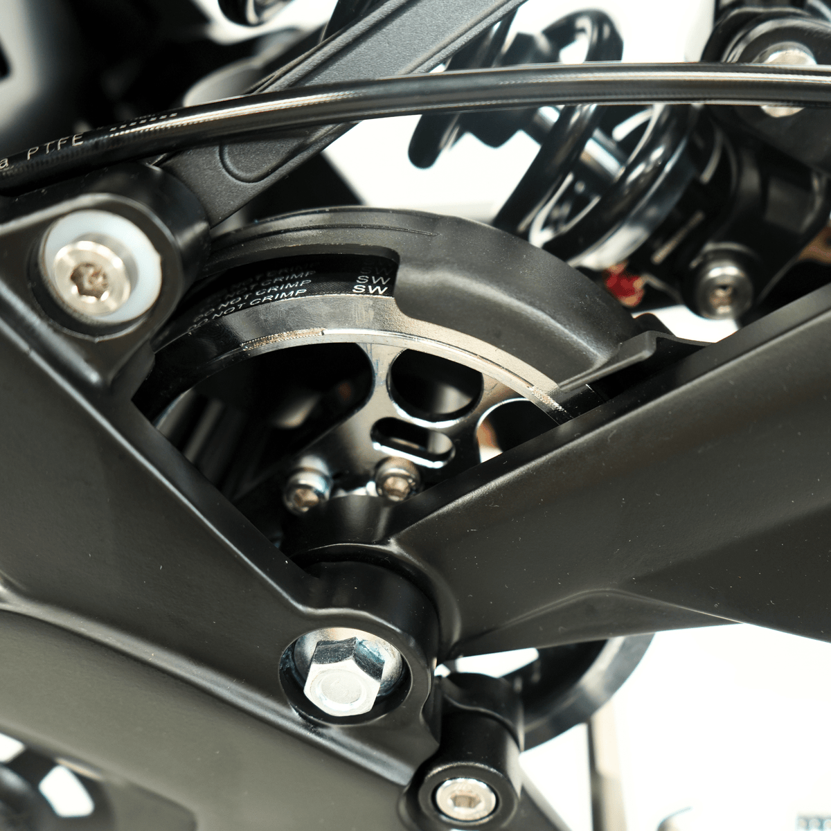 Ventus V1+ EVO electric dirt bike, drive belt and pulley detail