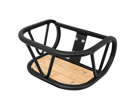 The Himiway Escape Pro is a Himiway Front Rack / Basket that features a wooden shelf.