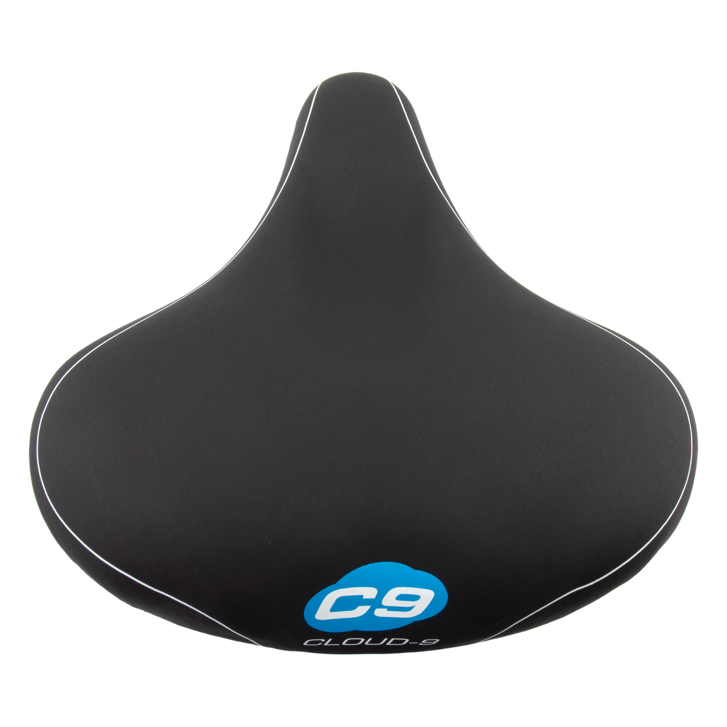 A black and white CLOUD-9 Cruiser Anatomic bicycle seat with the word c9 on it.