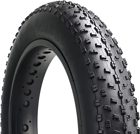 A black Tires 20x4 bicycle tire on a white background.