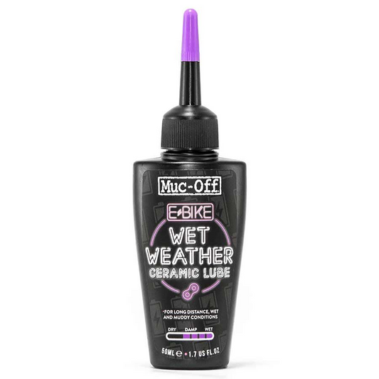 A bottle of Muc-Off - eBike Wet Lube on a white background.