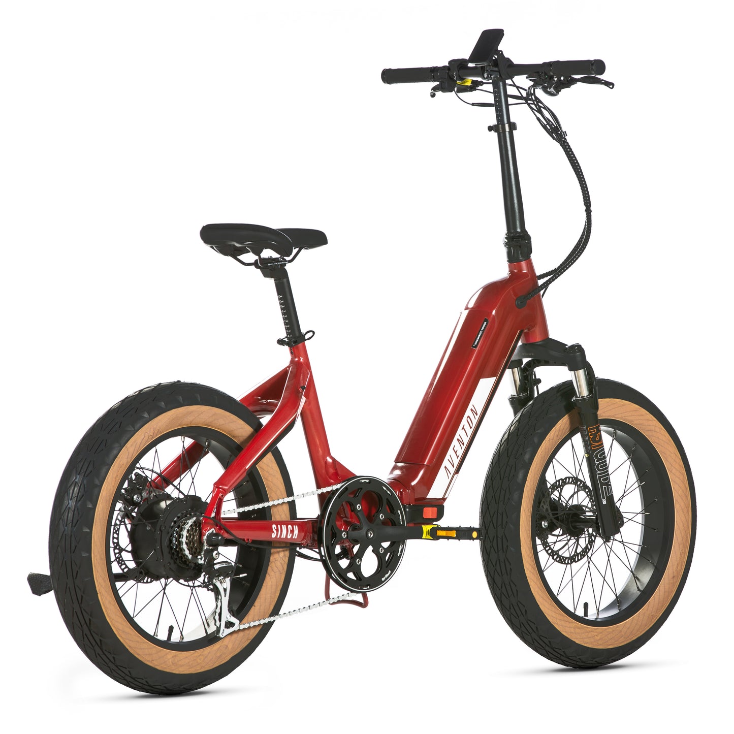 An Aventon Bonfire Red electric bike on a white background.