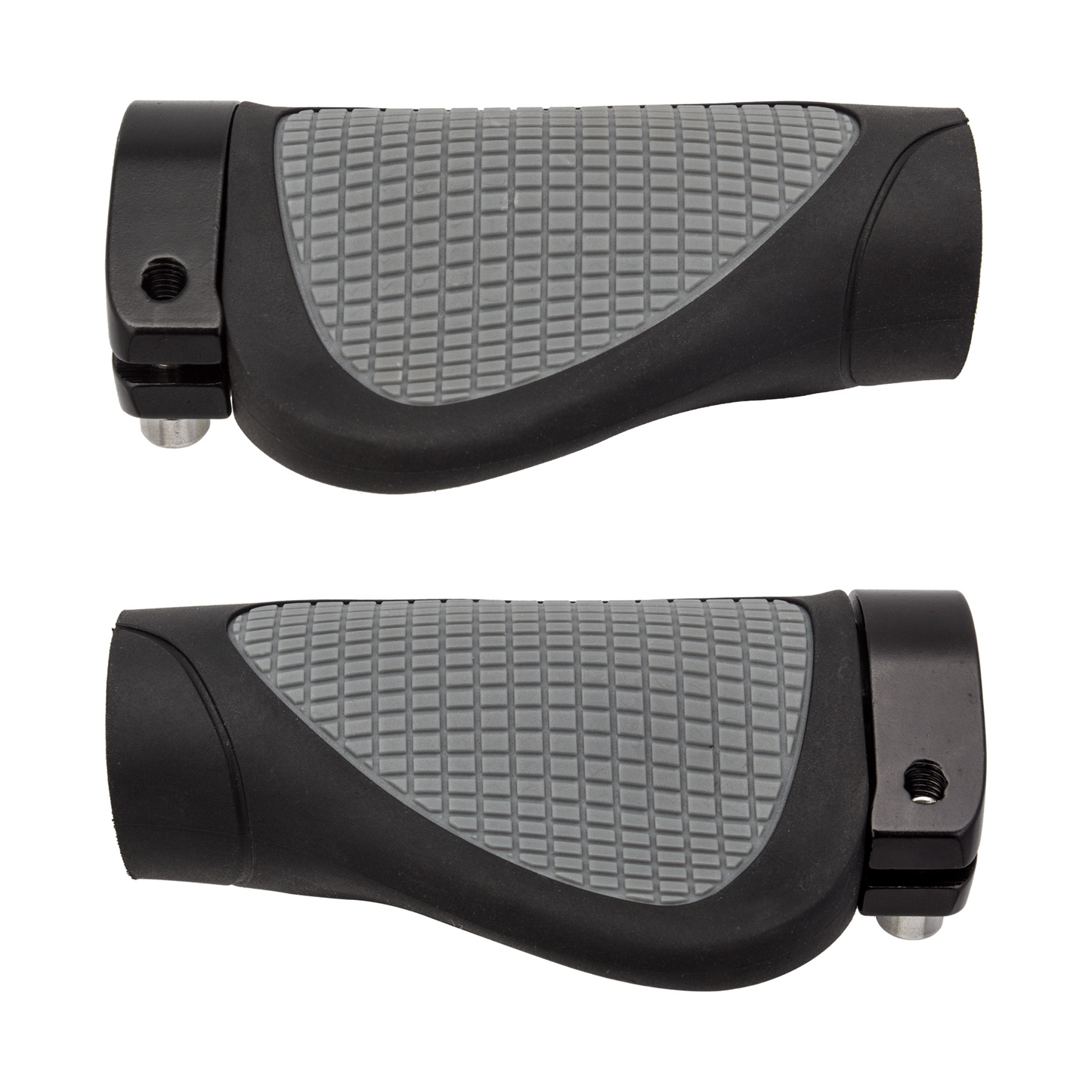 A pair of black Sunlite Ergo Locking 95mm bicycle handlebar grips isolated on a white background.