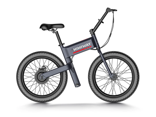A black Himiway Pony E-Bike with thick tires, a straight top tube, and a compact frame is shown from the side on a white background.