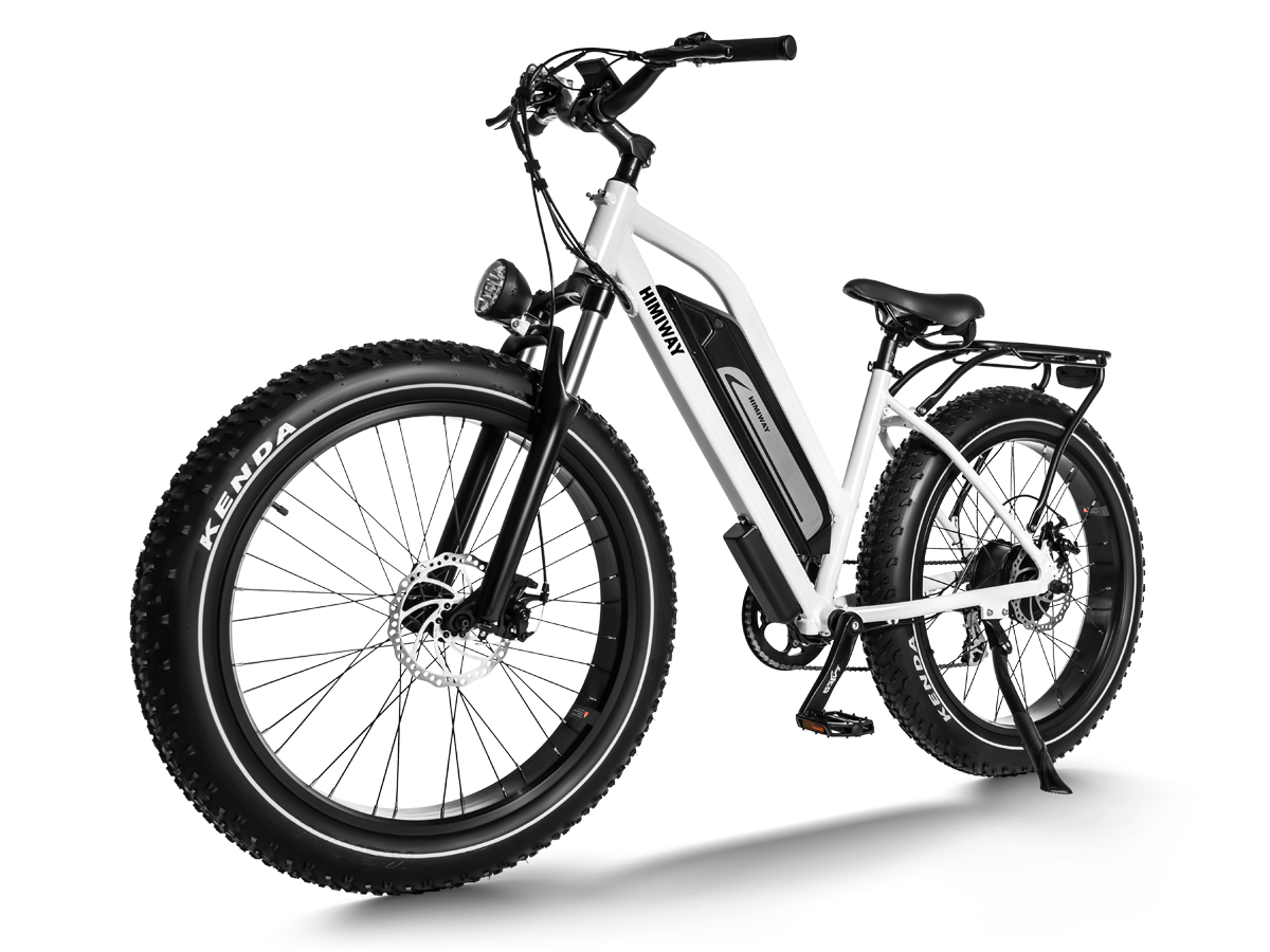 A convenient Himiway Cruiser Step Through electric bike with fat tires on a white background.